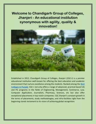 Welcome to Chandigarh Group of Colleges, Jhanjeri - An educational institution synonymous with agility, quality & innova