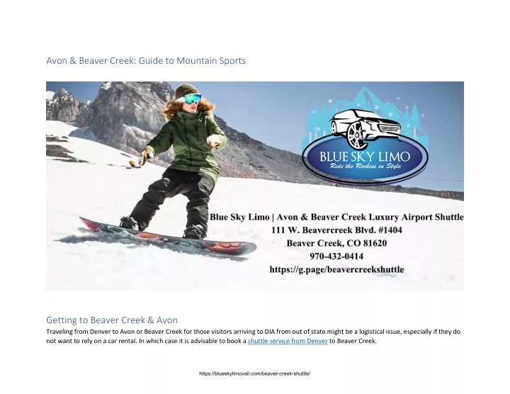 avon beaver creek guide to mountain sports