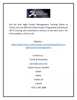 Get Agile Project Management Training Online | Turlon & Associates