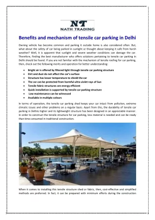 benefits and mechanism of tensile car parking