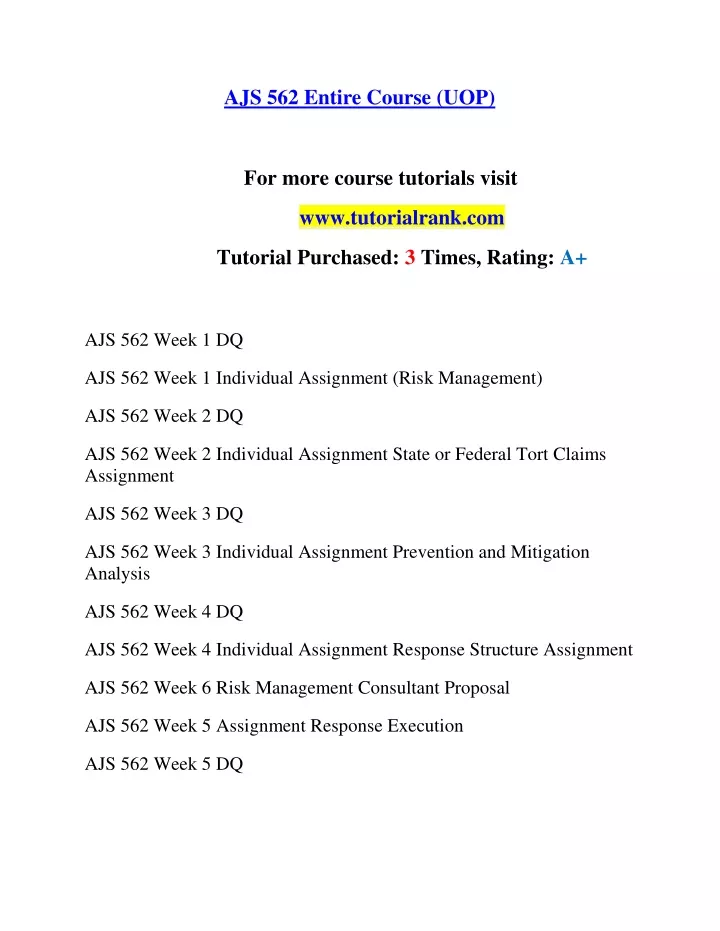 ajs 562 entire course uop