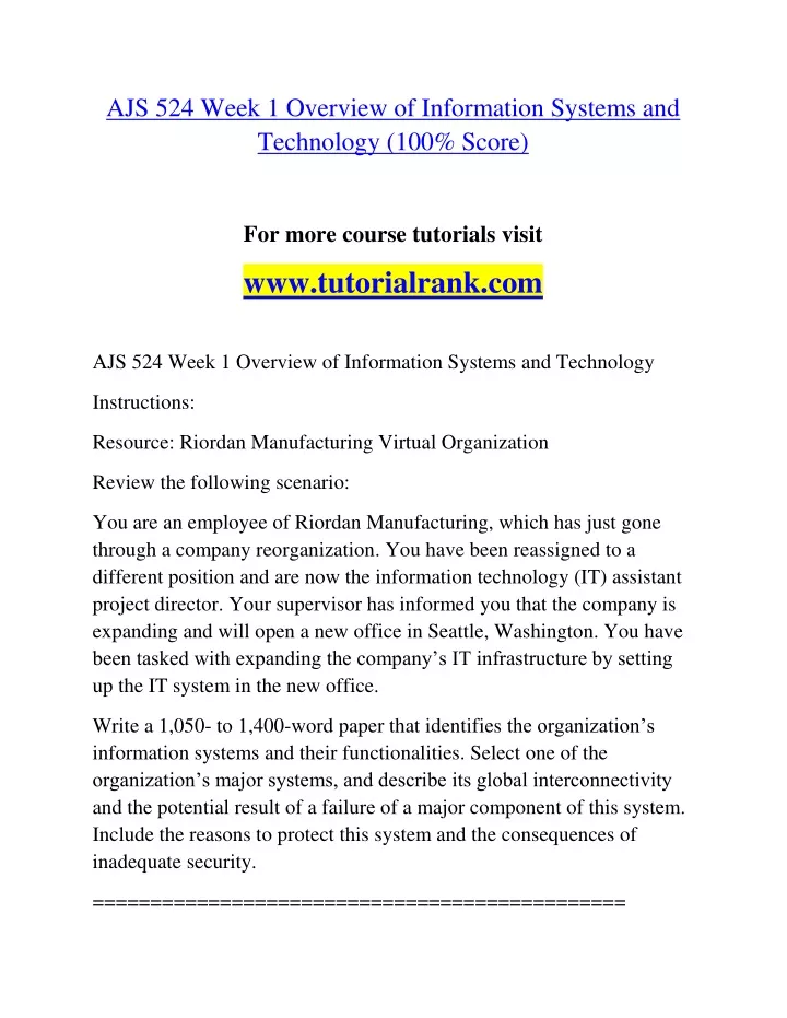 ajs 524 week 1 overview of information systems