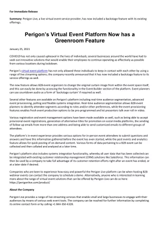 Perigon’s Virtual Event Platform Now has a Greenroom Feature
