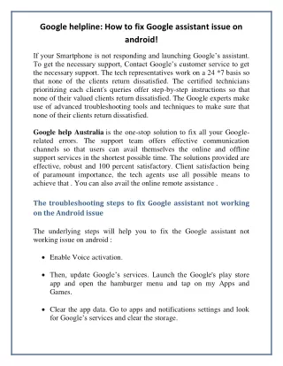 google helpline how to fix google assistant issue