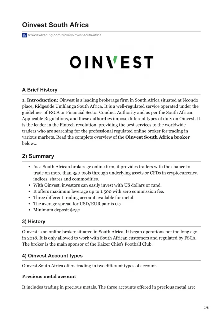 oinvest south africa