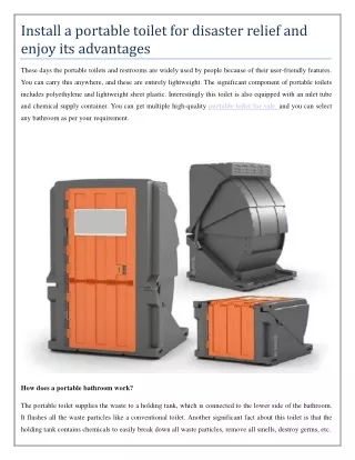 Install a portable toilet for disaster relief and enjoy its advantages