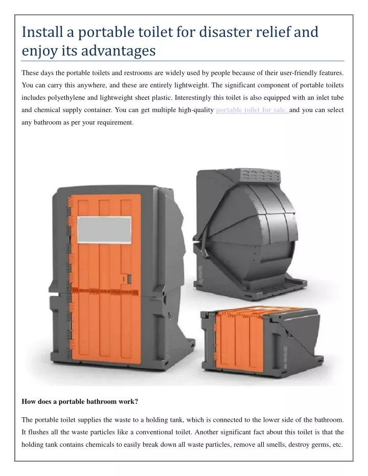 install a portable toilet for disaster relief and enjoy its advantages