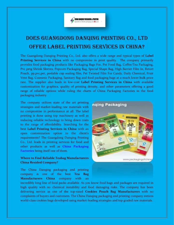 does guangdong danqing printing co ltd offer
