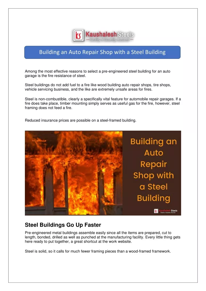 building an auto repair shop with a steel building