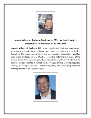 howard wilner of sudbury ma explains effective