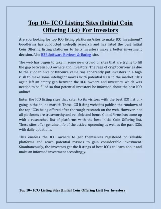 top 10 ico listing sites initial coin offering
