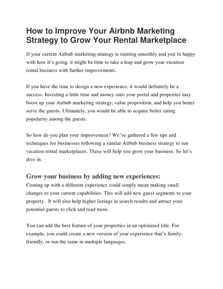 PPT - How To Improve Your Airbnb Marketing Strategy To Grow Your Rental ...