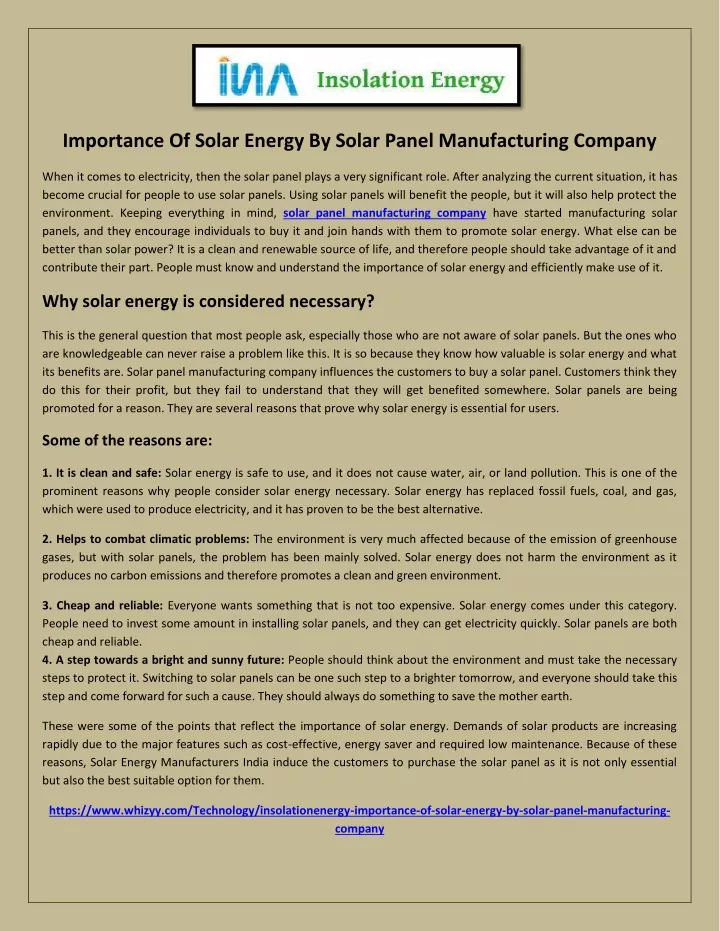 importance of solar energy by solar panel