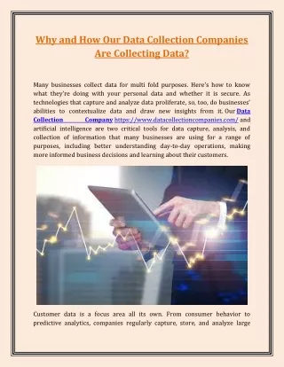Why and How Our Data Collection Companies Are Collecting Data?