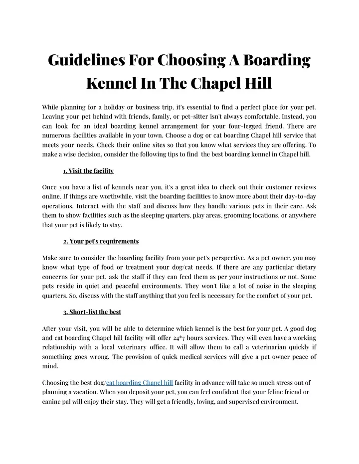 guidelines for choosing a boarding kennel