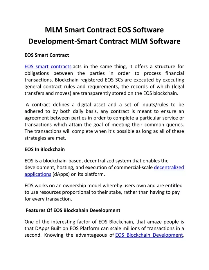 mlm smart contract eos software development smart