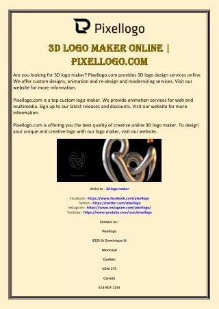 3D Logo Maker Online | Pixellogo.com