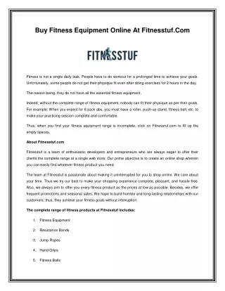 Buy Fitness Equipment Online At Fitnesstuf.Com