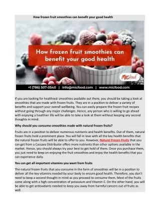 How frozen fruit smoothies can benefit your good health