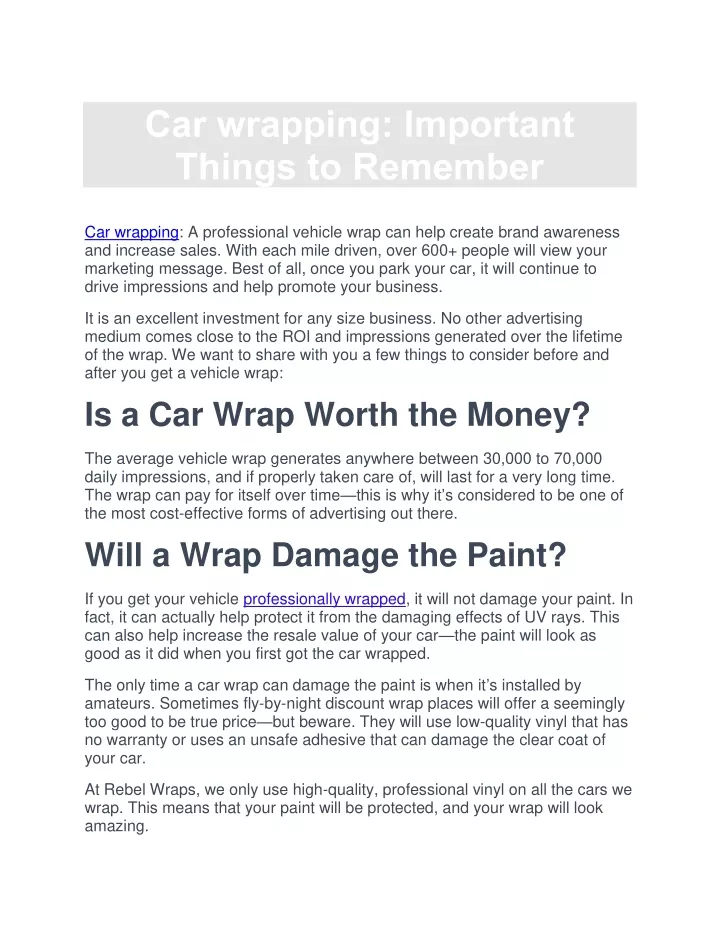 car wrapping important things to remember