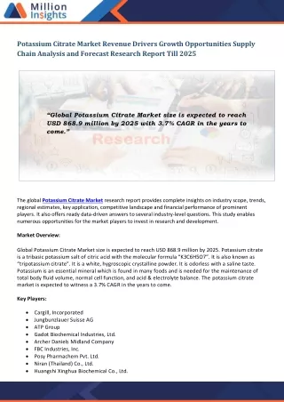 potassium citrate market revenue drivers growth