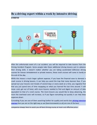 be a driving expert within a week by intensive