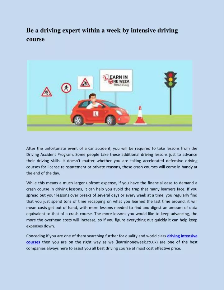 be a driving expert within a week by intensive