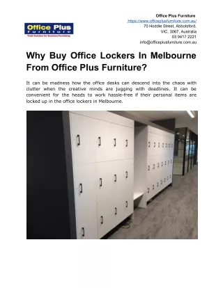 Why Buy Office Lockers In Melbourne From Office Plus Furniture?