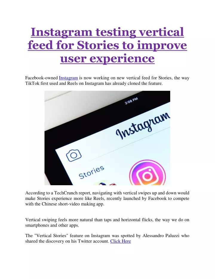 instagram testing vertical feed for stories