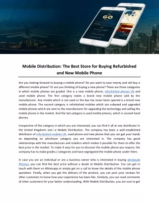 Mobile Distribution: The Best Store for Buying Refurbished and New Mobile Phone
