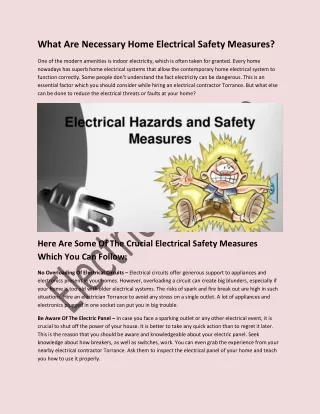 What Are Necessary Home Electrical Safety Measures?