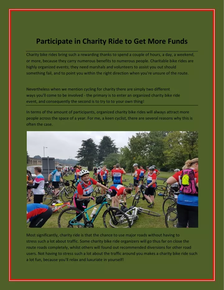 participate in charity ride to get more funds