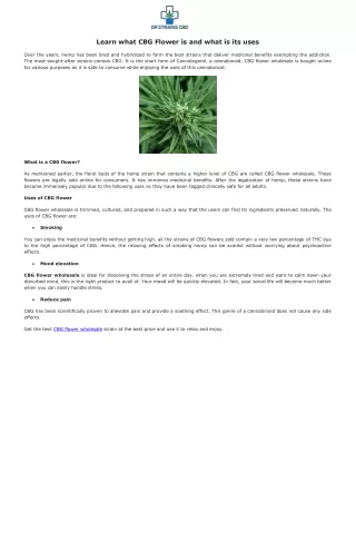learn what cbg flower is and what is its uses