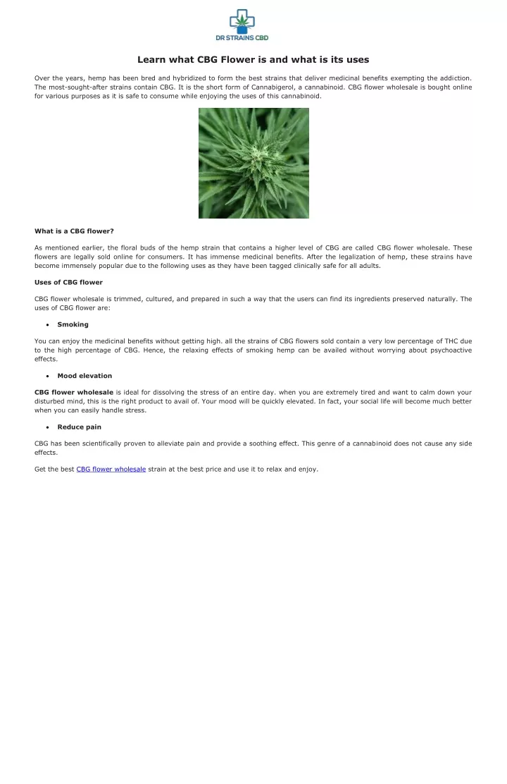 learn what cbg flower is and what is its uses