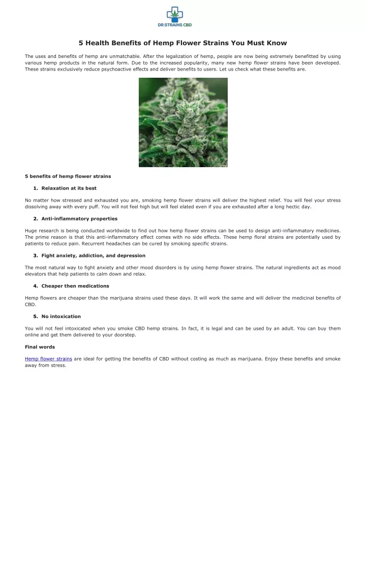 5 health benefits of hemp flower strains you must