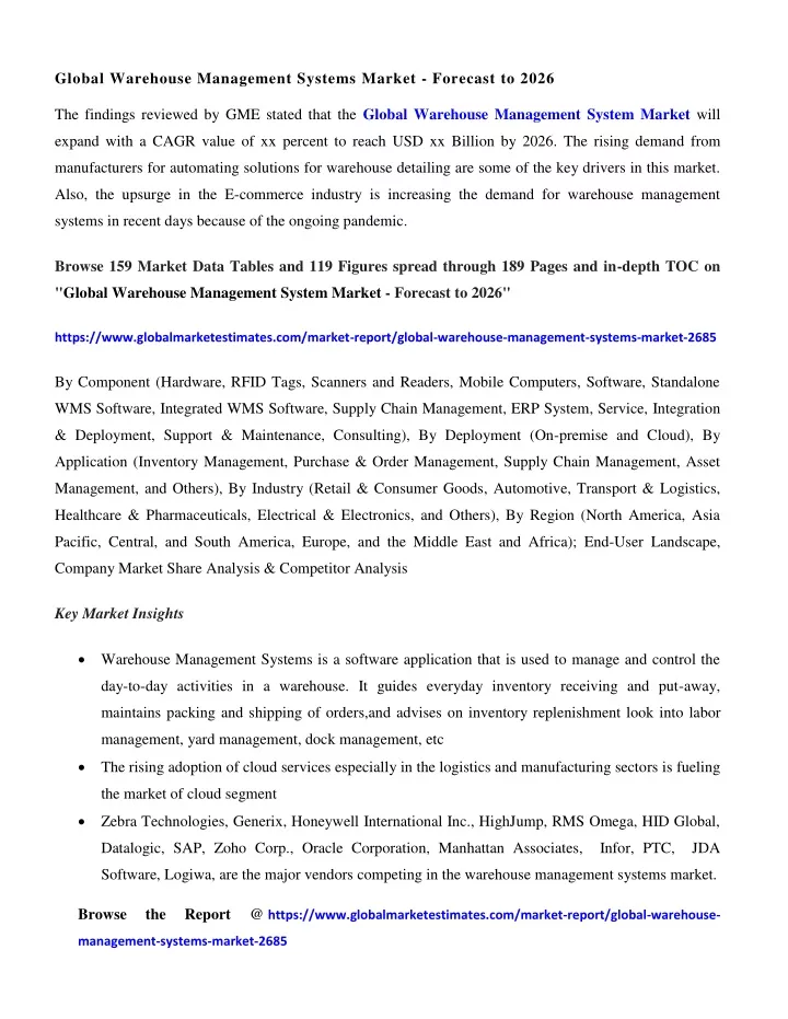 global warehouse management systems market