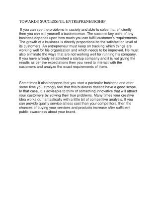 towards successful entrepreneurship