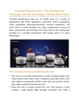 toroidal transformers the making the working