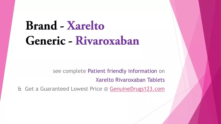 brand xarelto generic rivaroxaban