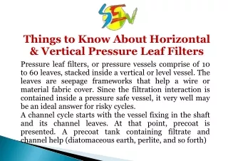 Things to Know About Horizontal & Vertical Pressure Leaf Filters