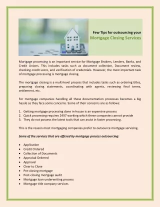 few tips for outsourcing your mortgage closing