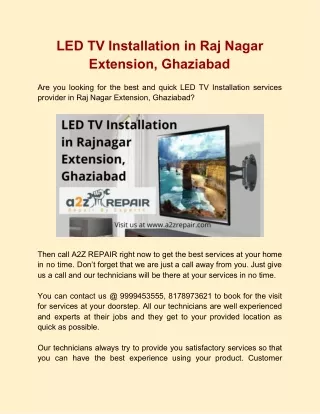 LED TV Installation in Raj Nagar Extension, Ghaziabad