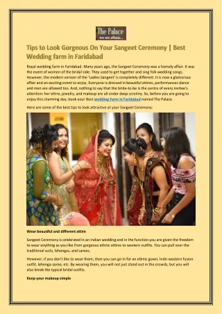 Tips to Look Gorgeous On Your Sangeet Ceremony | Best Wedding farm in Faridabad