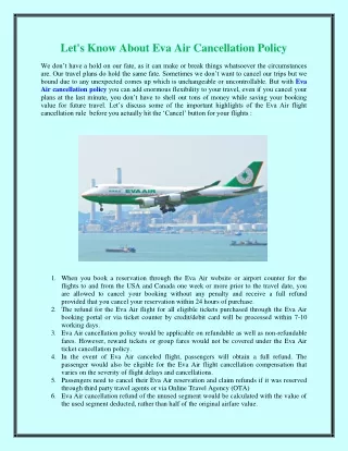 Let's Know About Eva Air Cancellation Policy