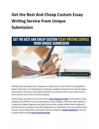 Get the Best And Cheap Custom Essay Writing Service From Unique Submission
