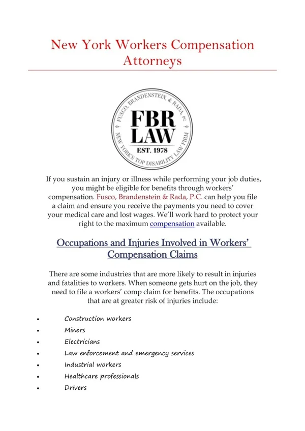 New York Workers’ Compensation Attorneys | Fusco, Brandenstein & Rada, P.C.