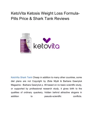 KetoVita Ketosis Weight Loss Formula- Pills Price & Shark Tank Reviews