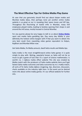 the most effective tips for online matka play game
