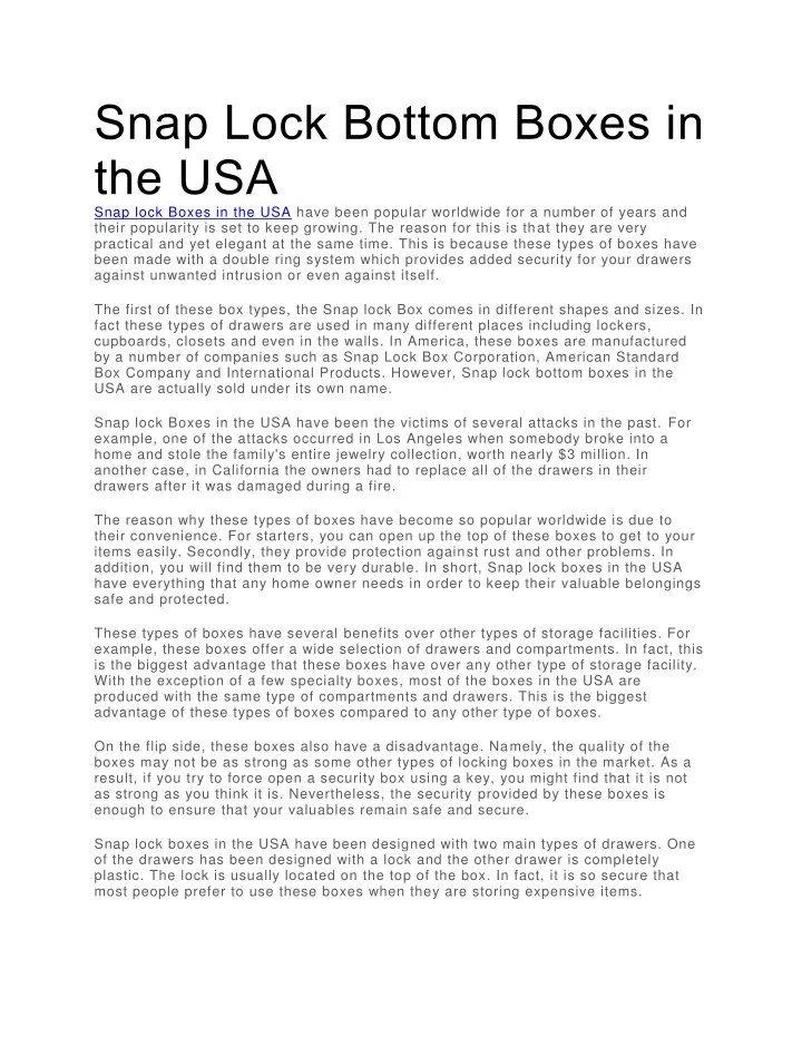 snap lock bottom boxes in the usa snap lock boxes