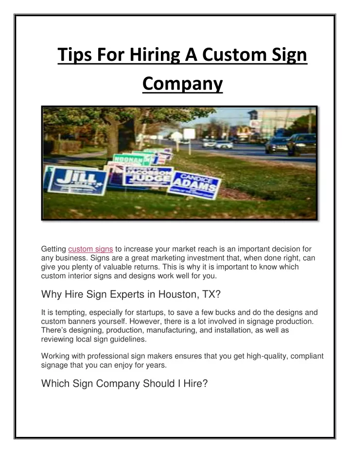 tips for hiring a custom sign company